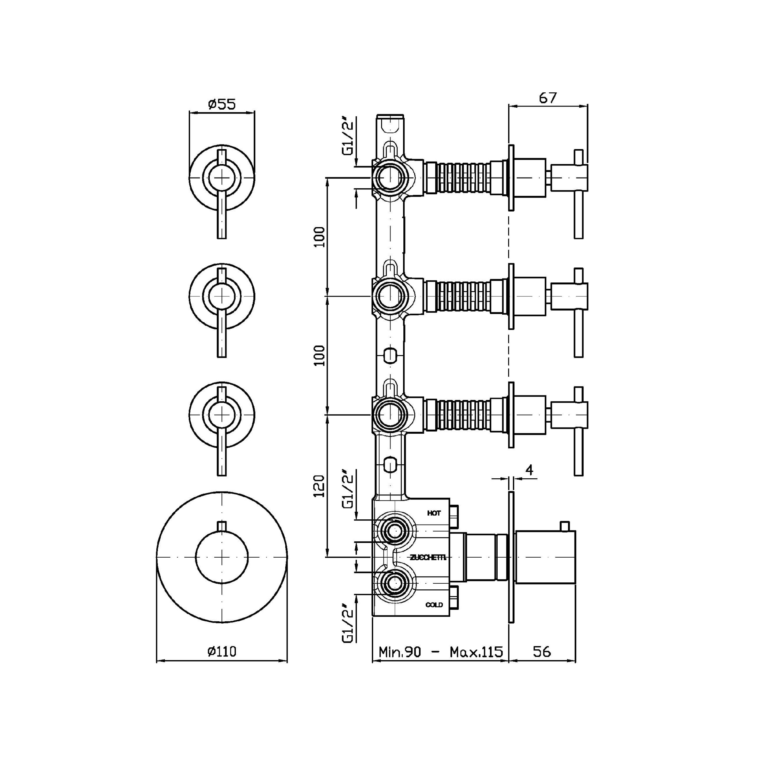 exklusive-zucchetti-duscharmatur-mit-3-hebel-ventilen-und-thermostat-zucchetti-helm-akzhl661x-r97822-technische-zeichnung