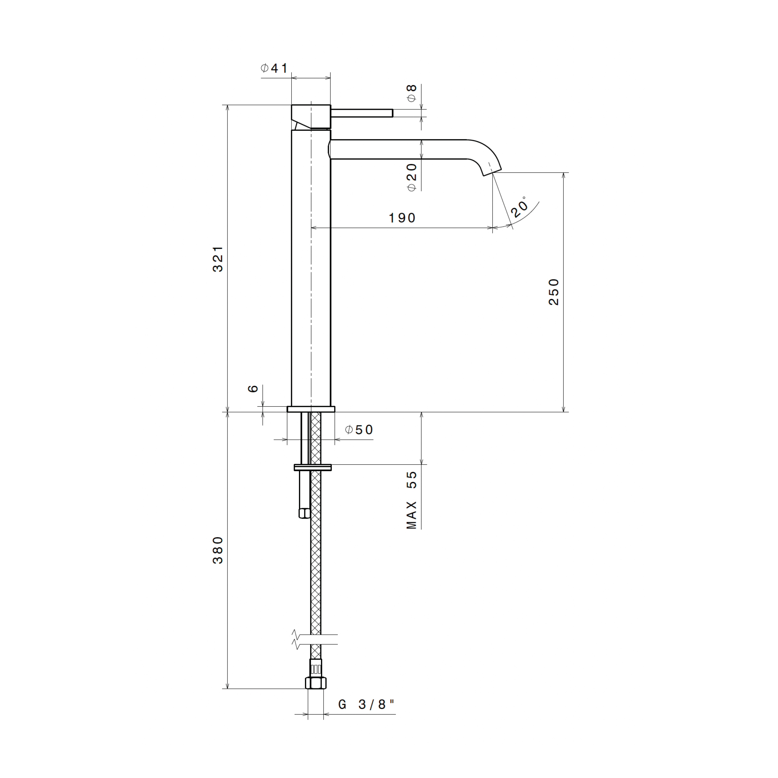 x-steel-316-newform-hohe-edelstahl-1-loch-waschtischarmatur-ak69615x-technische-zeichnung